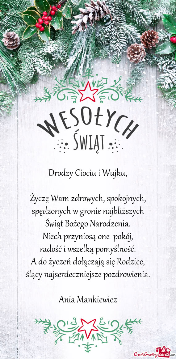Życzę Wam zdrowych, spokojnych