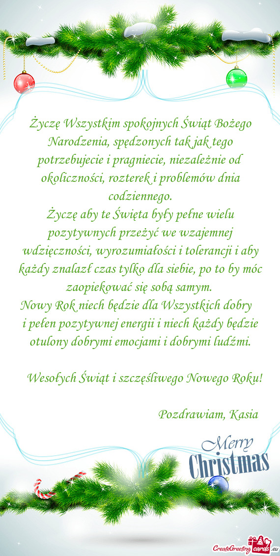 Życzę Wszystkim spokojnych Świąt Bożego Narodzenia, spędzonych tak jak tego potrzebujecie i pr