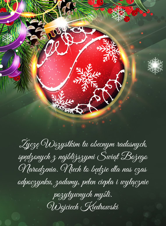 Życzę Wszystkim tu obecnym radosnych, spędzonych z najbliższymi Świąt Bożego Narodzenia. Niec