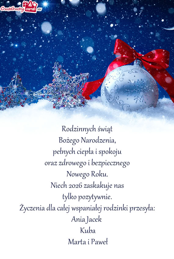 Życzenia dla całej wspaniałej rodzinki przesyła