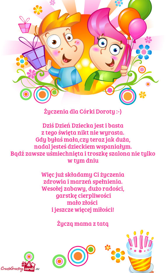 Życzenia dla Córki Doroty :-)