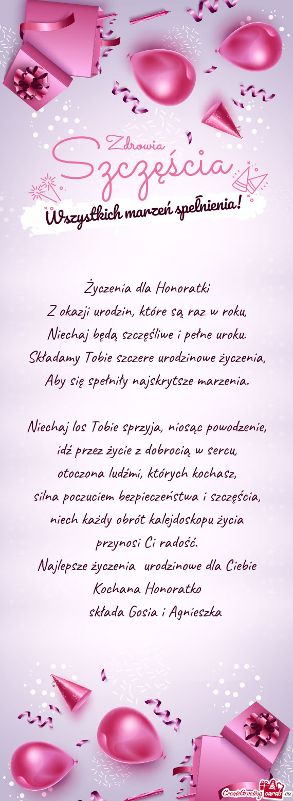 Życzenia dla Honoratki