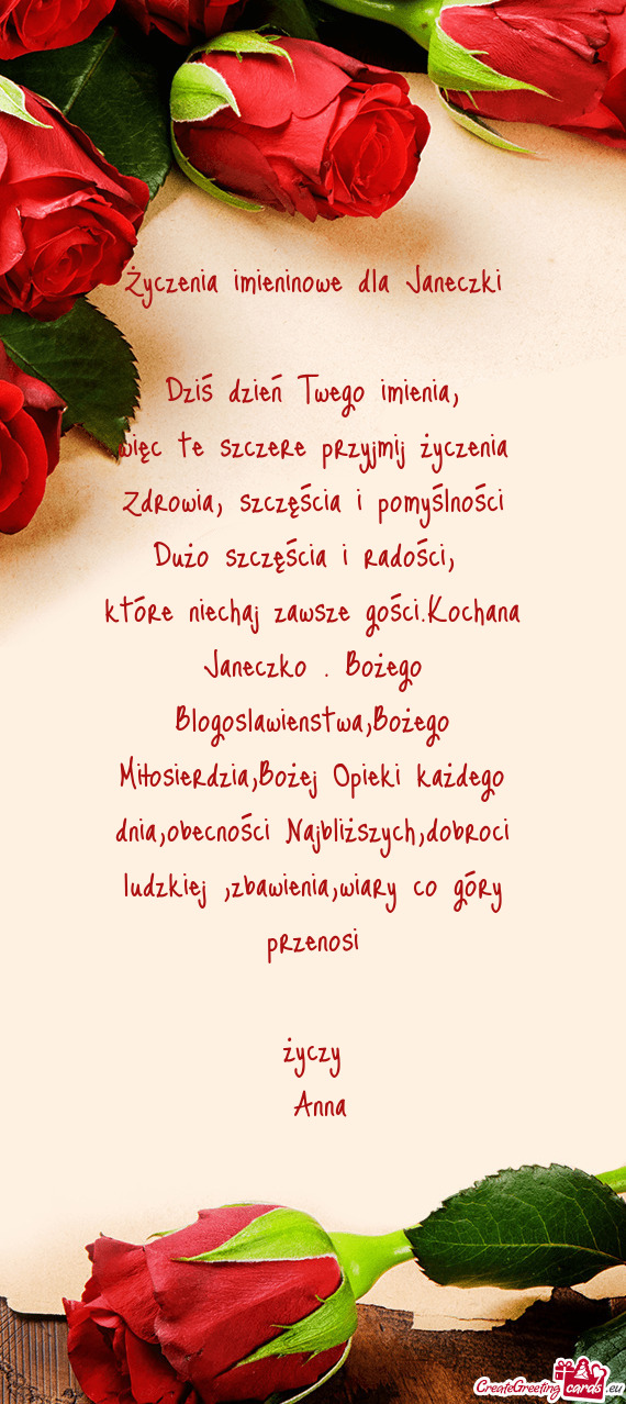 Życzenia imieninowe dla Janeczki