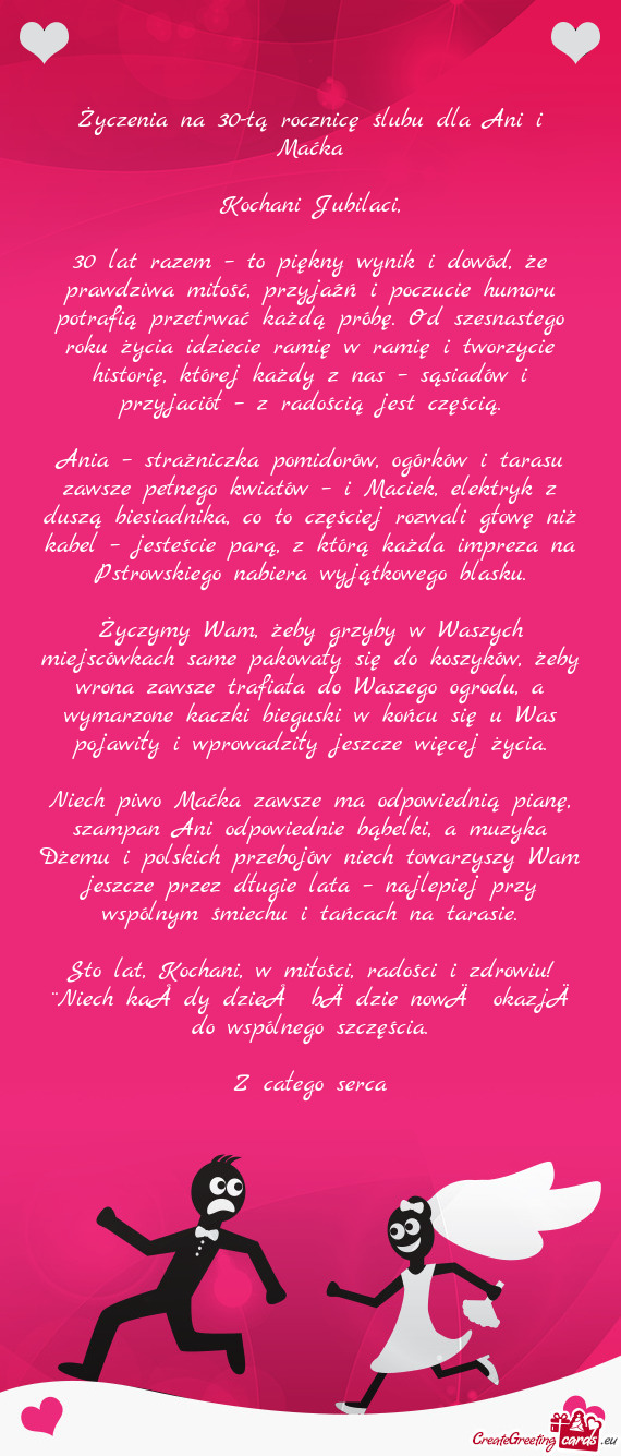 Życzenia na 30-tą rocznicę ślubu dla Ani i Maćka