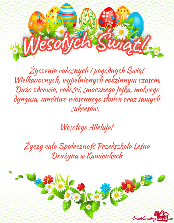 Życzenia radosnych i pogodnych Świąt Wielkanocnych, wypełnionych rodzinnym czasem