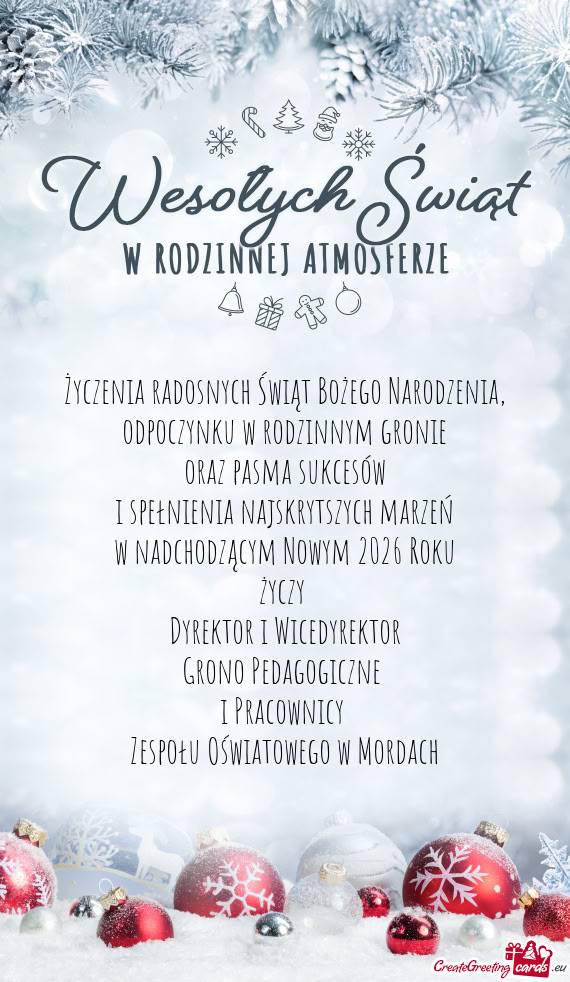 Życzenia radosnych Świąt Bożego Narodzenia,  odpoczynku w rodzinnym gronie