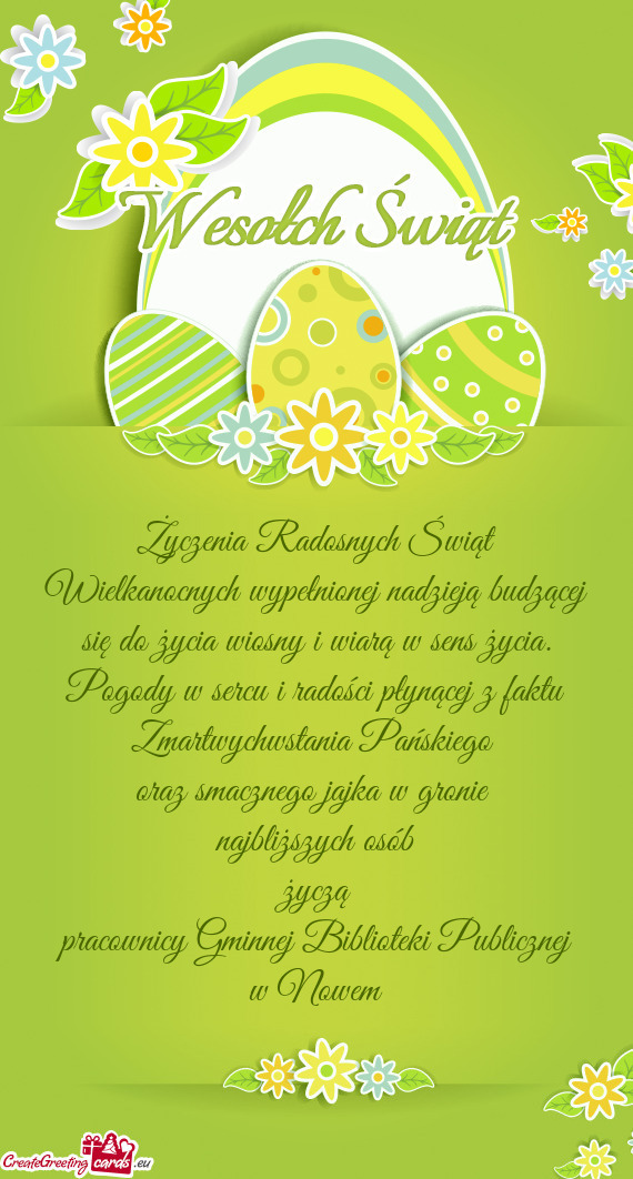 Życzenia Radosnych Świąt Wielkanocnych wypełnionej nadzieją budzącej się do życia wiosny i w