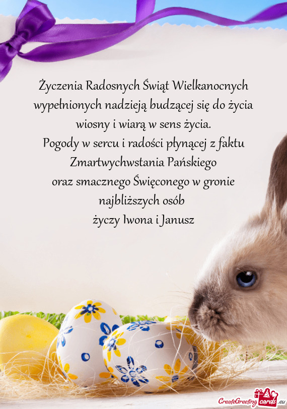 Życzenia Radosnych Świąt Wielkanocnych  wypełnionych nadzieją budzącej