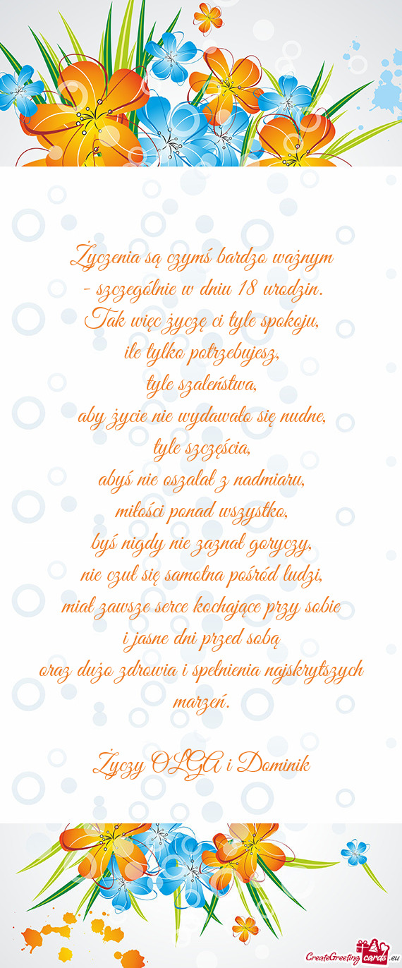 Życzenia są czymś bardzo ważnym - szczególnie w dniu 18 urodzin