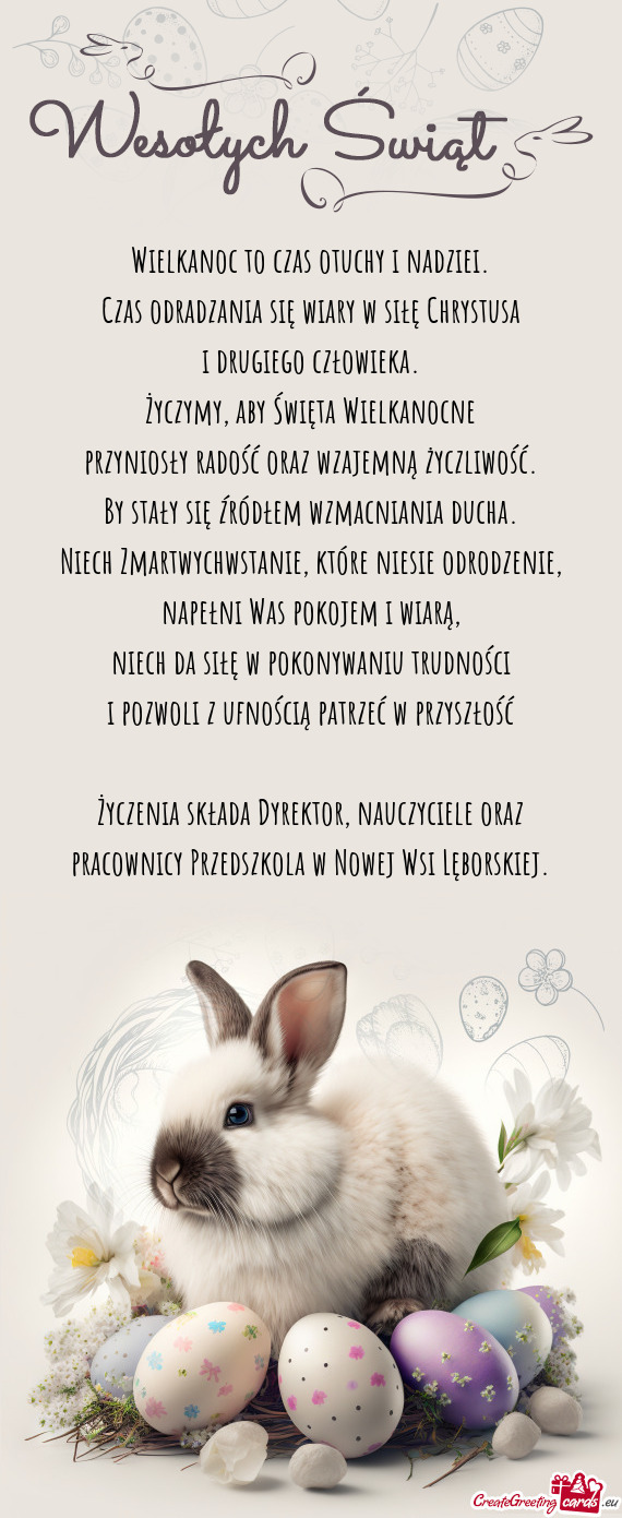 Życzenia składa Dyrektor, nauczyciele oraz pracownicy Przedszkola w Nowej Wsi Lęborskiej