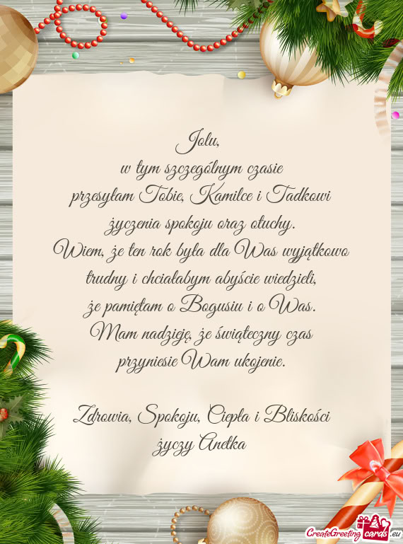 Życzenia spokoju oraz otuchy