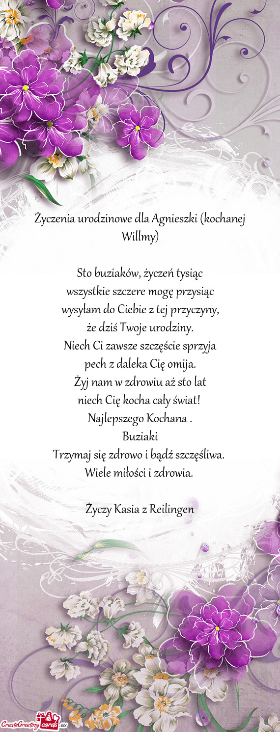 Życzenia urodzinowe dla Agnieszki (kochanej Willmy)