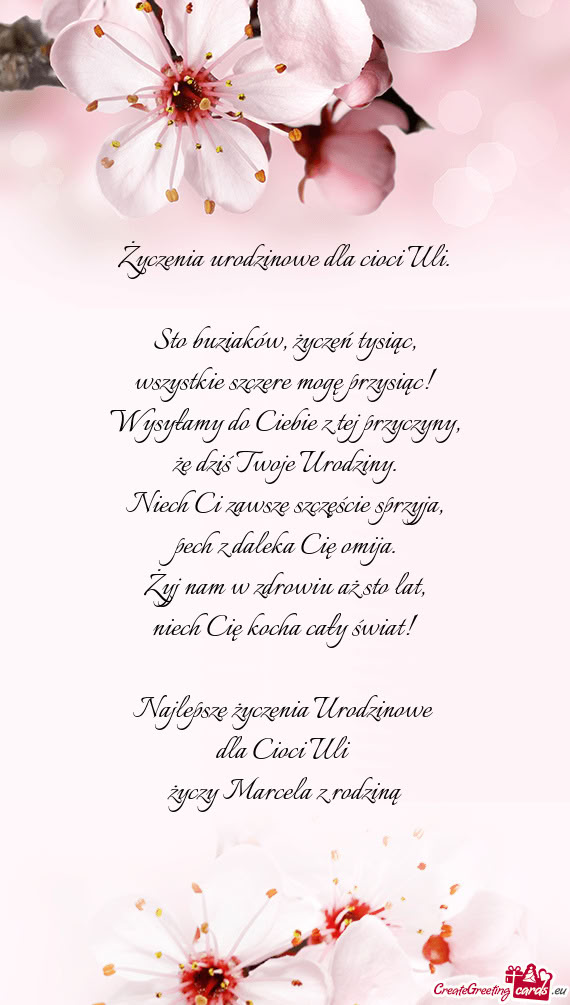 Życzenia urodzinowe dla cioci Uli