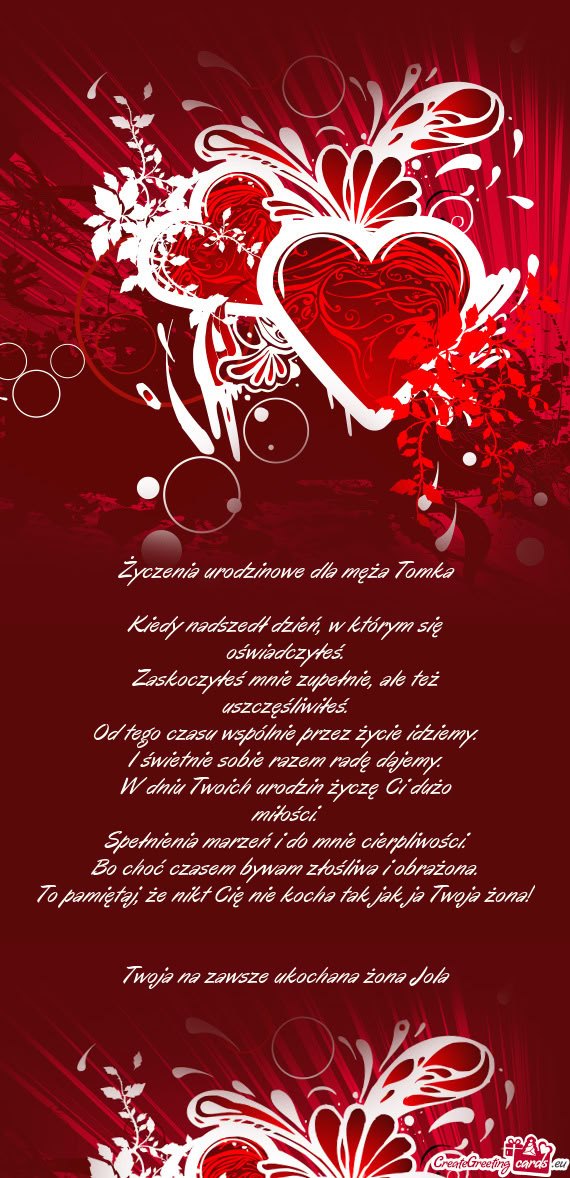 Życzenia urodzinowe dla męża Tomka