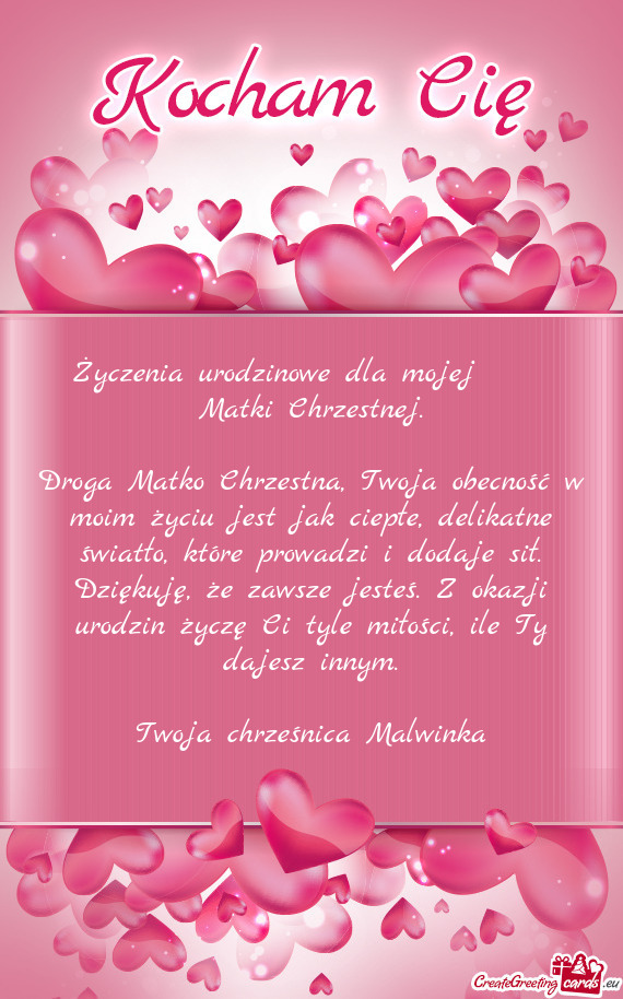Życzenia urodzinowe dla mojej  Matki Chrzestnej