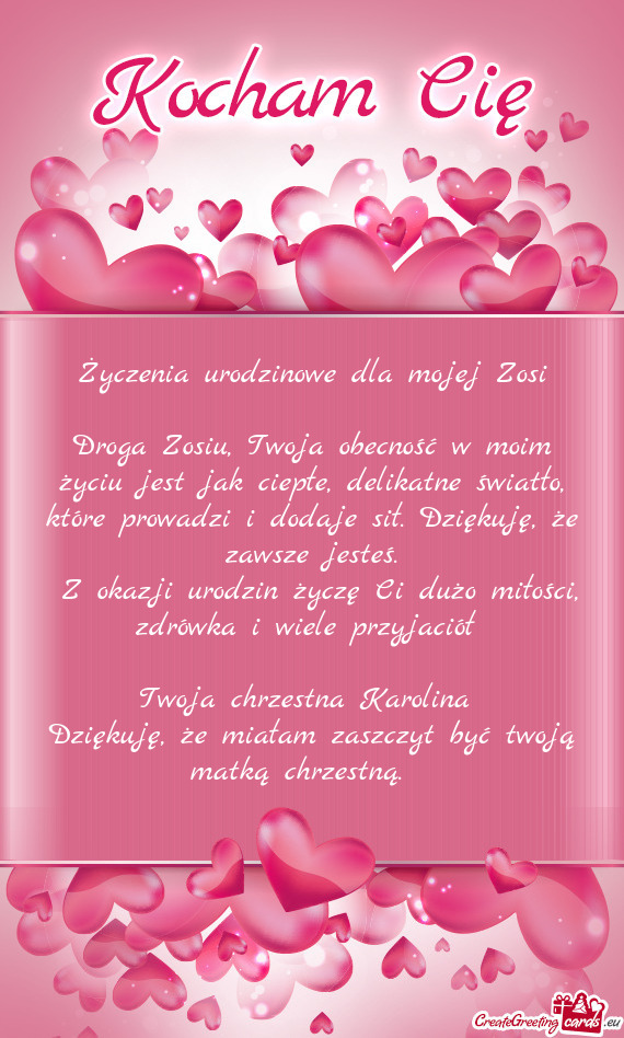 Życzenia urodzinowe dla mojej Zosi