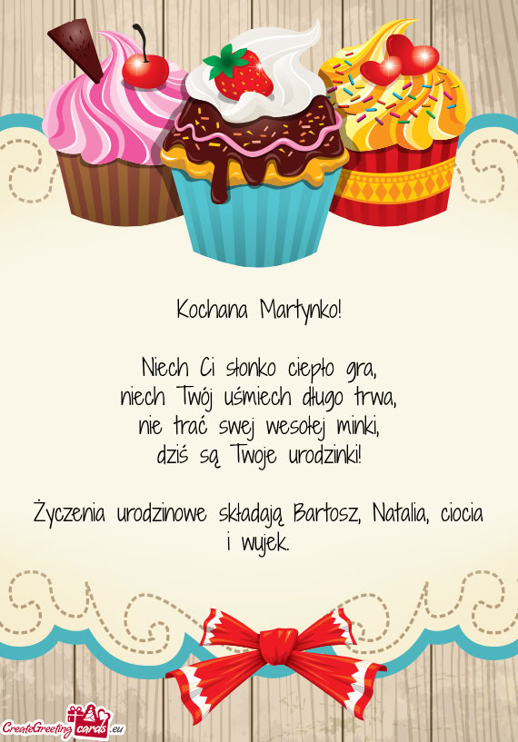 Życzenia urodzinowe składają Bartosz, Natalia, ciocia i wujek