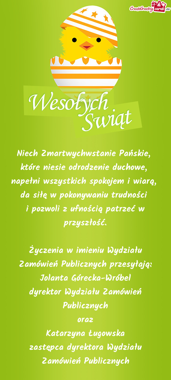 Życzenia w imieniu Wydziału Zamówień Publicznych przesyłają
