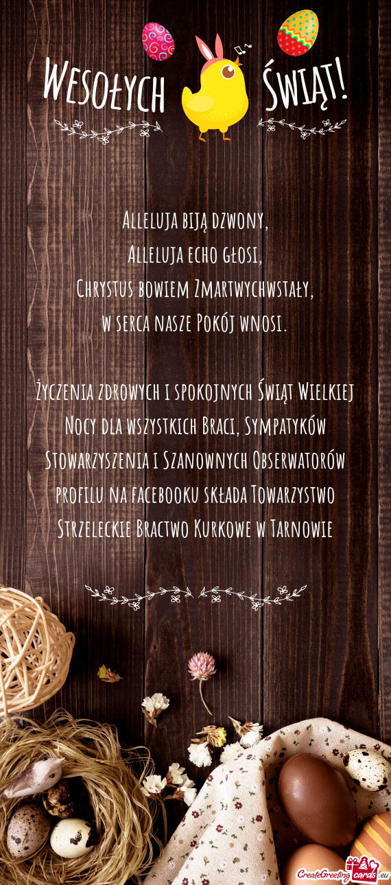 Życzenia zdrowych i spokojnych Świąt Wielkiej Nocy dla wszystkich Braci, Sympatyków Stowarzyszen