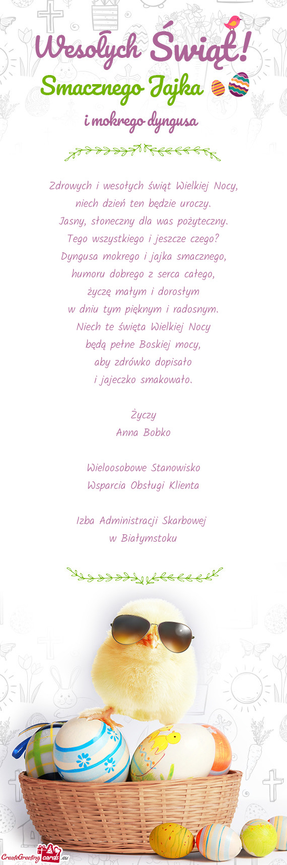 Życzy Anna Bobko Wieloosobowe Stanowisko Wsparcia Obsługi Klienta Izba Administracji S