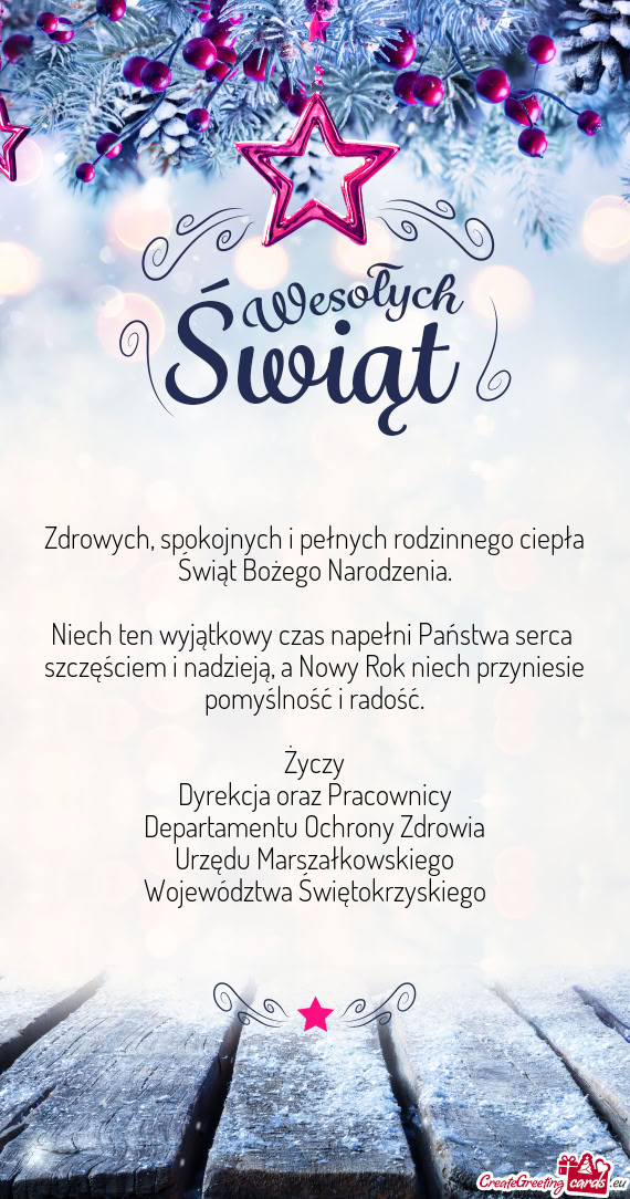Życzy Dyrekcja oraz Pracownicy Departamentu Ochrony Zdrowia Urzędu Marszałkowskiego Wojew
