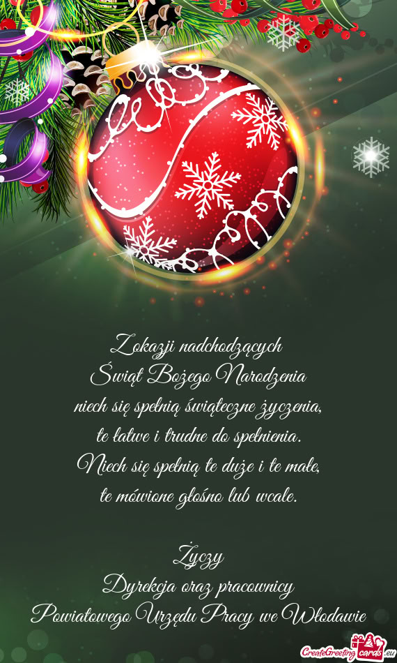 Życzy Dyrekcja oraz pracownicy Powiatowego Urzędu Pracy we Włodawie