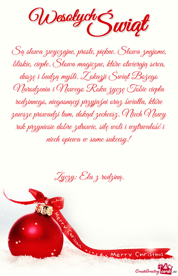 Życzy: Ela z rodziną