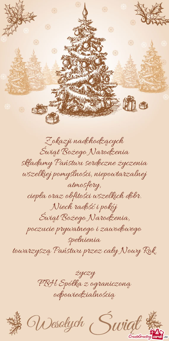 Życzy FBH Spółka z ograniczoną odpowiedzialnością