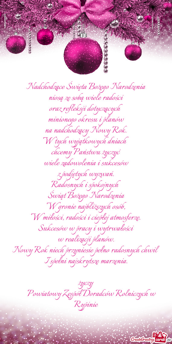 Życzy  Powiatowy Zespół Doradców Rolniczych w Rypinie