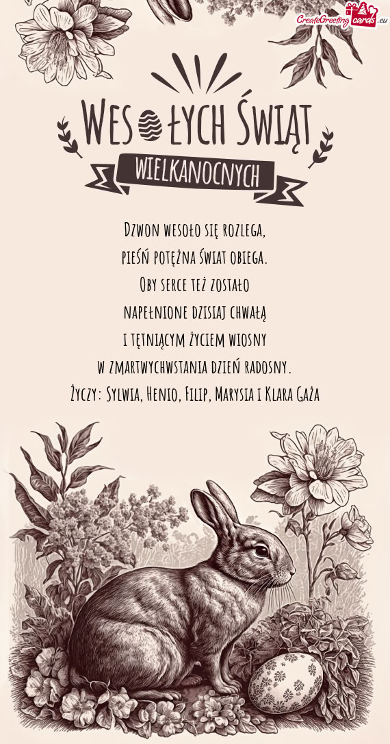 Życzy: Sylwia, Henio, Filip, Marysia i Klara Gaża