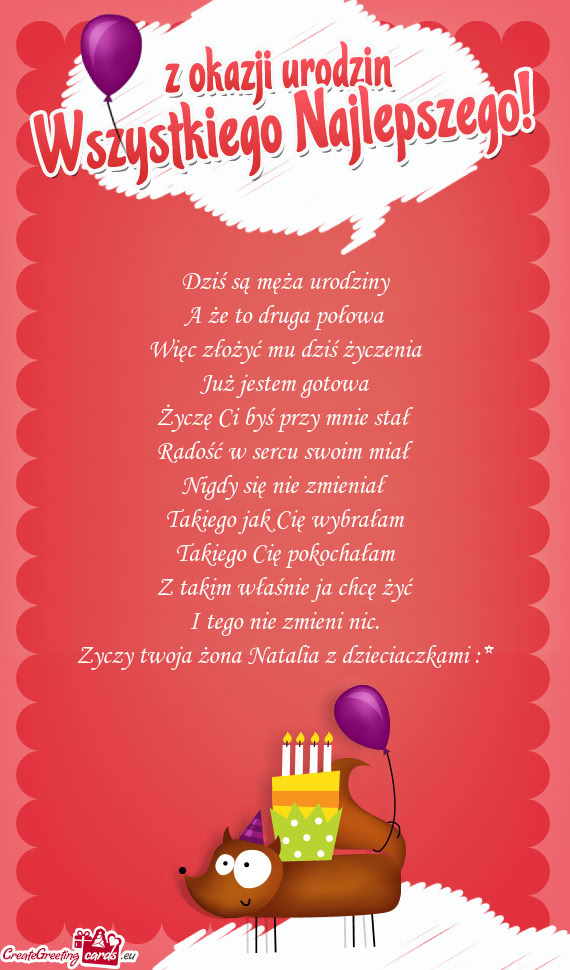 Zyczy twoja żona Natalia z dzieciaczkami