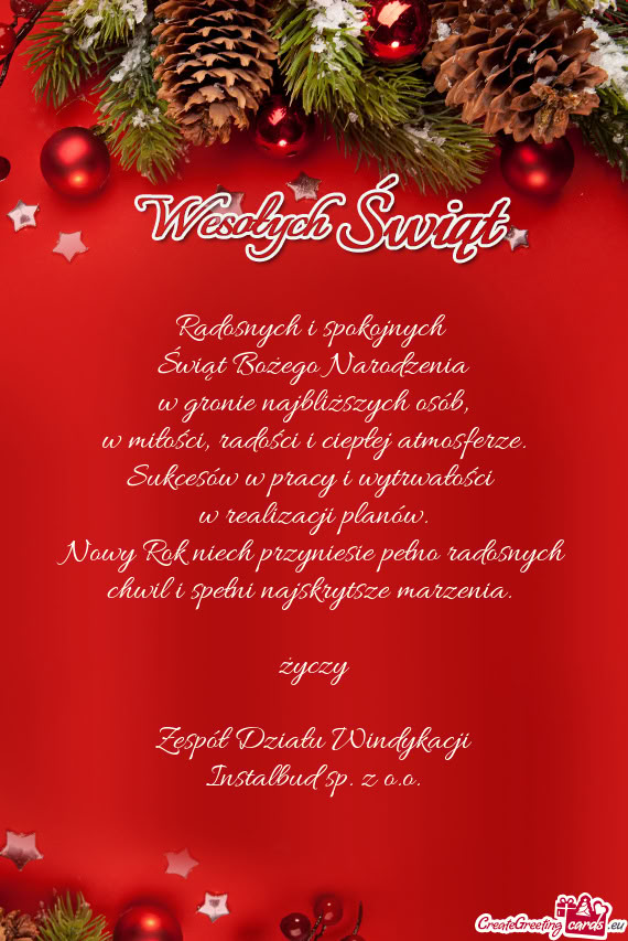 Życzy Zespół Działu Windykacji Instalbud sp