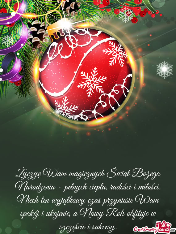 Życzyę Wam magicznych Świąt Bożego Narodzenia - pełnych ciepła, radości i miłości. Niech t