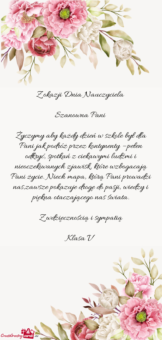 Życzymy aby każdy dzień w szkole był dla Pani jak podróż przez kontynenty – pełen odkryć
