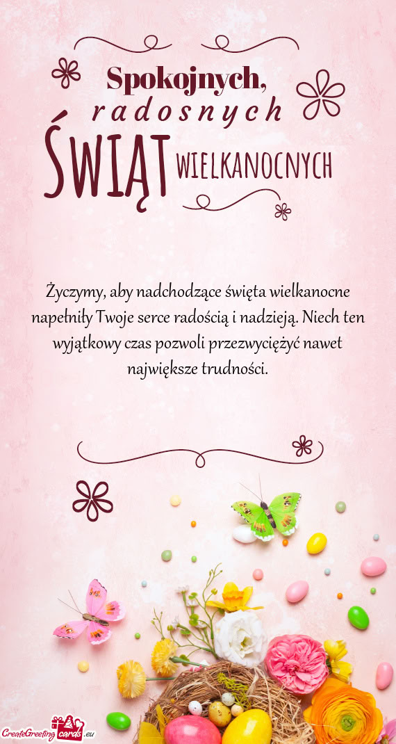 Życzymy, aby nadchodzące święta wielkanocne napełniły Twoje serce radością i nadzieją. Niec