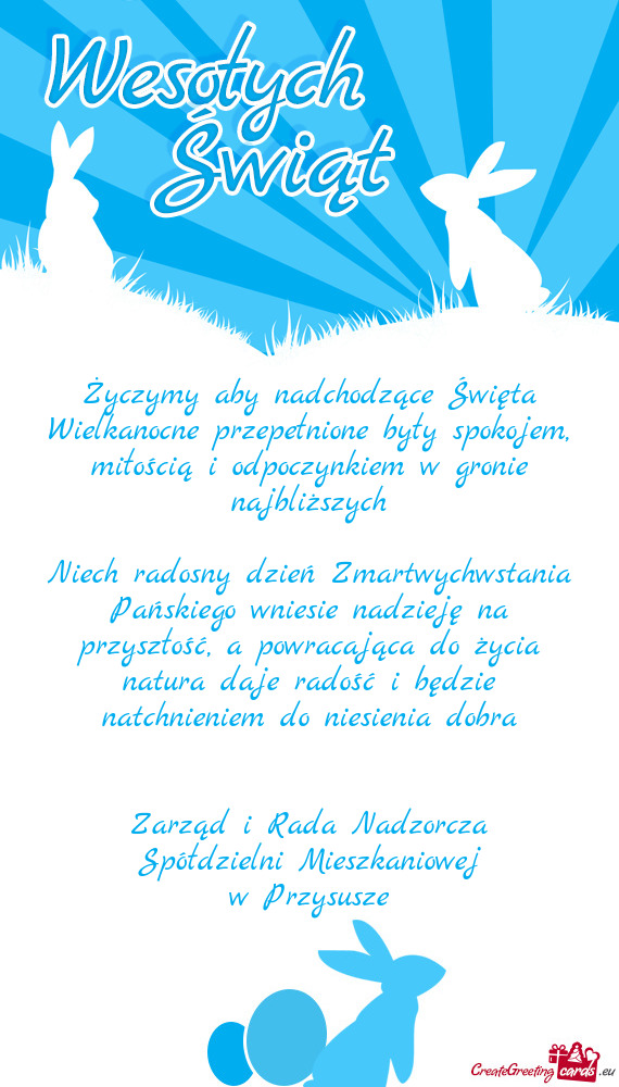 Życzymy aby nadchodzące Święta Wielkanocne przepełnione były spokojem, miłością i odpoczynk
