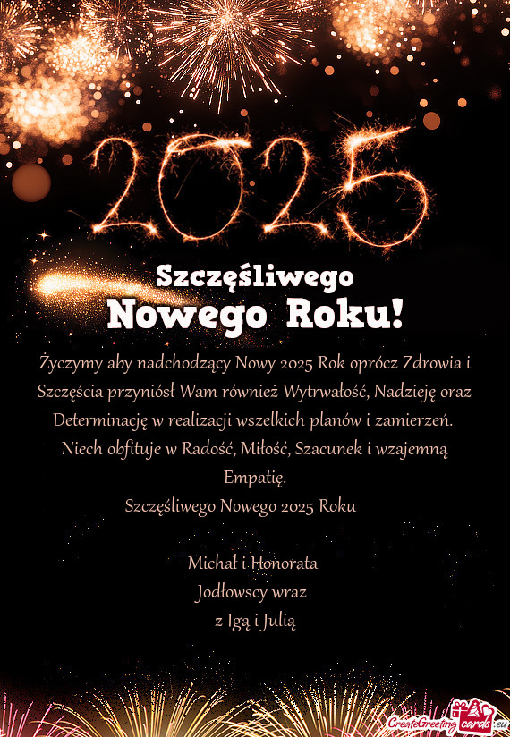 Życzymy aby nadchodzący Nowy 2025 Rok oprócz Zdrowia i Szczęścia przyniósł Wam również Wytr