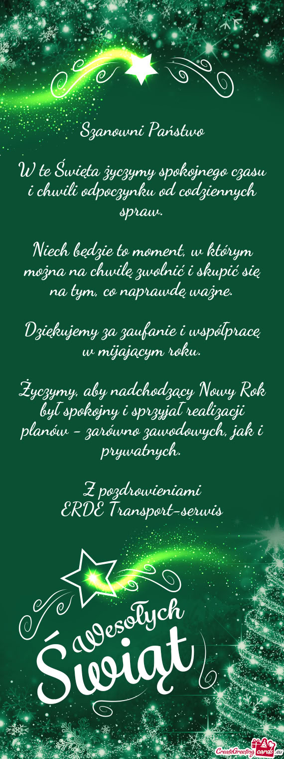 Życzymy, aby nadchodzący Nowy Rok był spokojny i sprzyjał realizacji planów - zarówno zawodowy