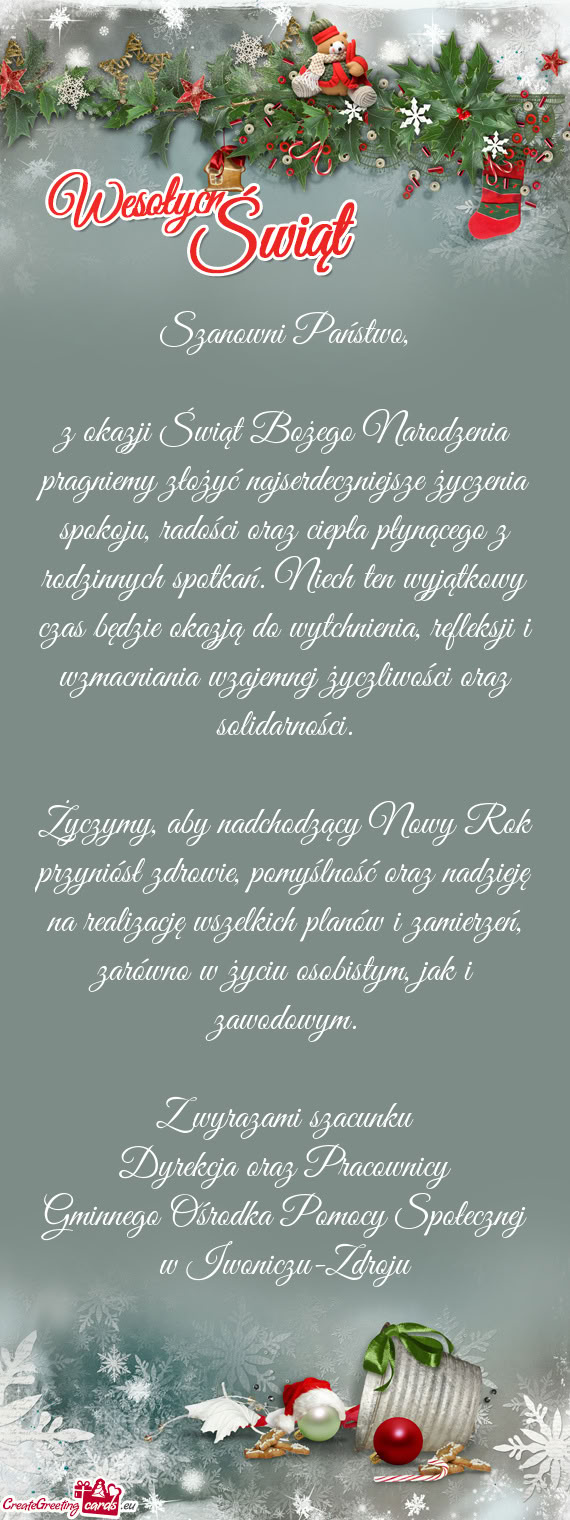Życzymy, aby nadchodzący Nowy Rok przyniósł zdrowie, pomyślność oraz nadzieję na realizację