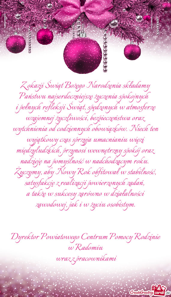 Życzymy, aby Nowy Rok obfitował w stabilność, satysfakcję z realizacji powierzonych zadań