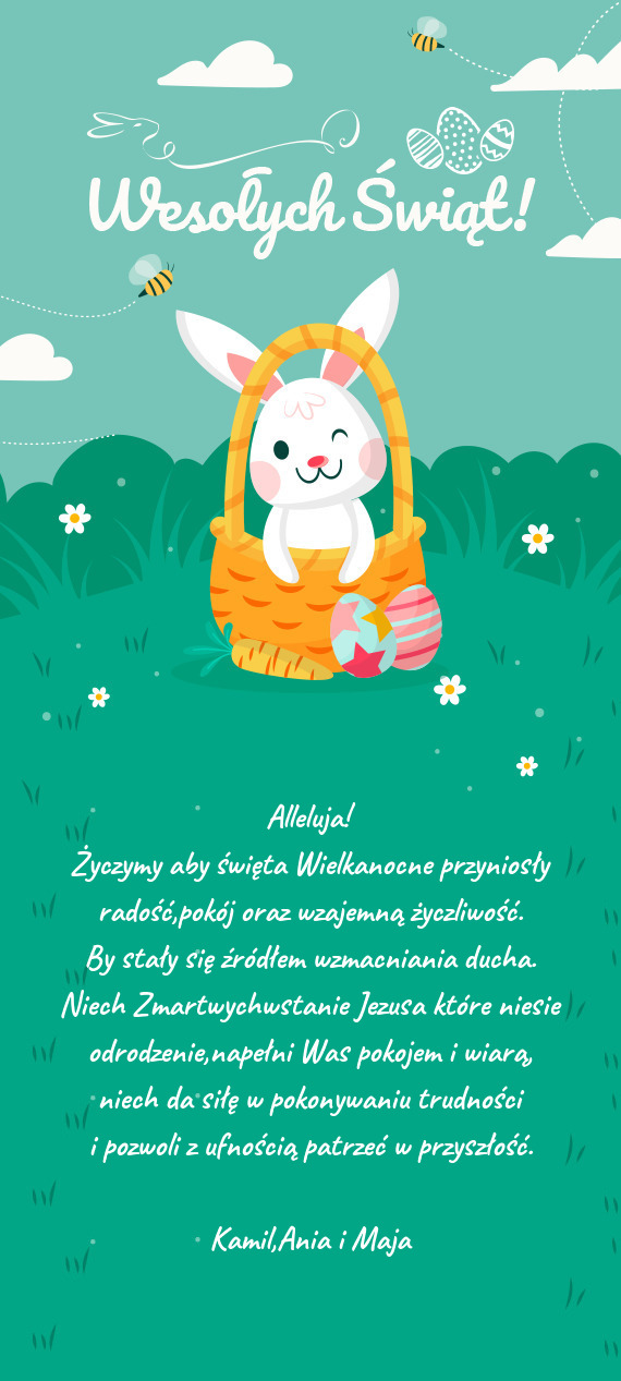 Życzymy aby święta Wielkanocne przyniosły radość,pokój oraz wzajemną życzliwość