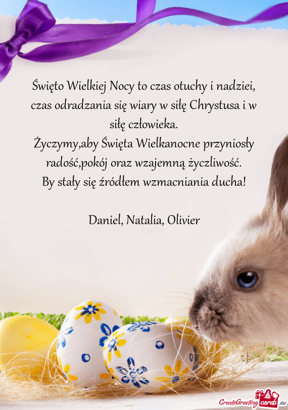 Życzymy,aby Święta Wielkanocne przyniosły radość,pokój oraz wzajemną życzliwość