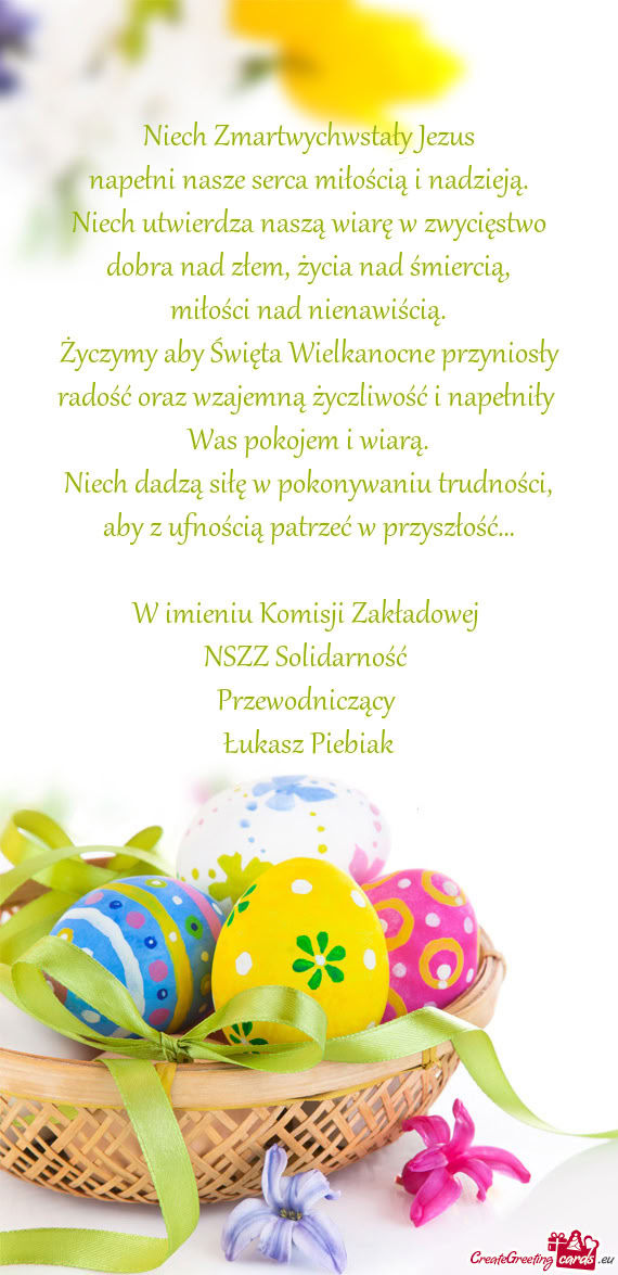 Życzymy aby Święta Wielkanocne przyniosły