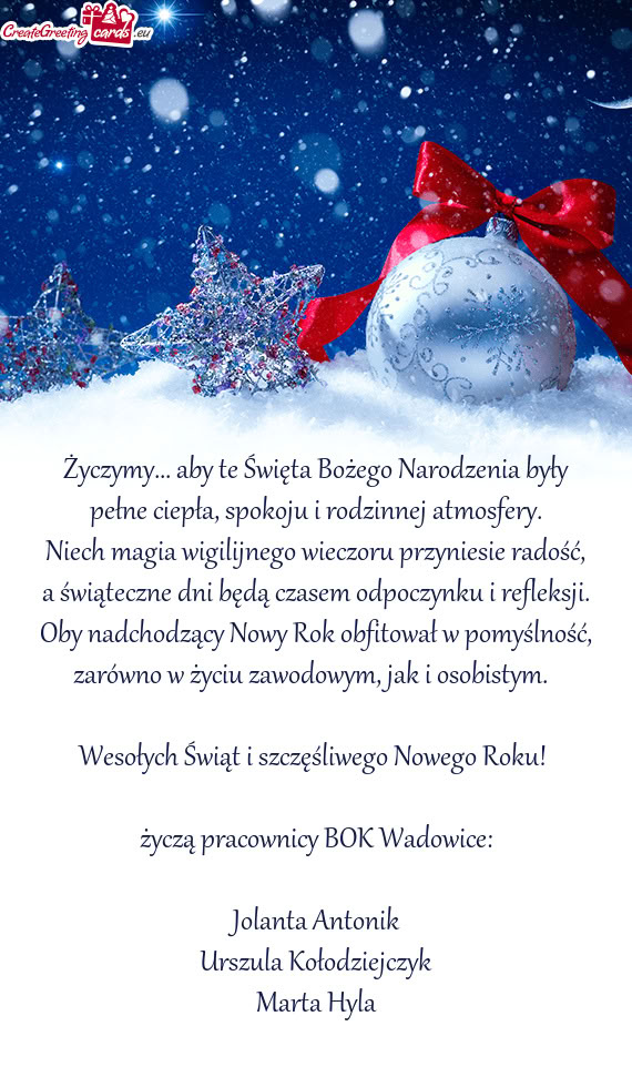 Życzymy... aby te Święta Bożego Narodzenia były pełne ciepła, spokoju i rodzinnej atmosfery