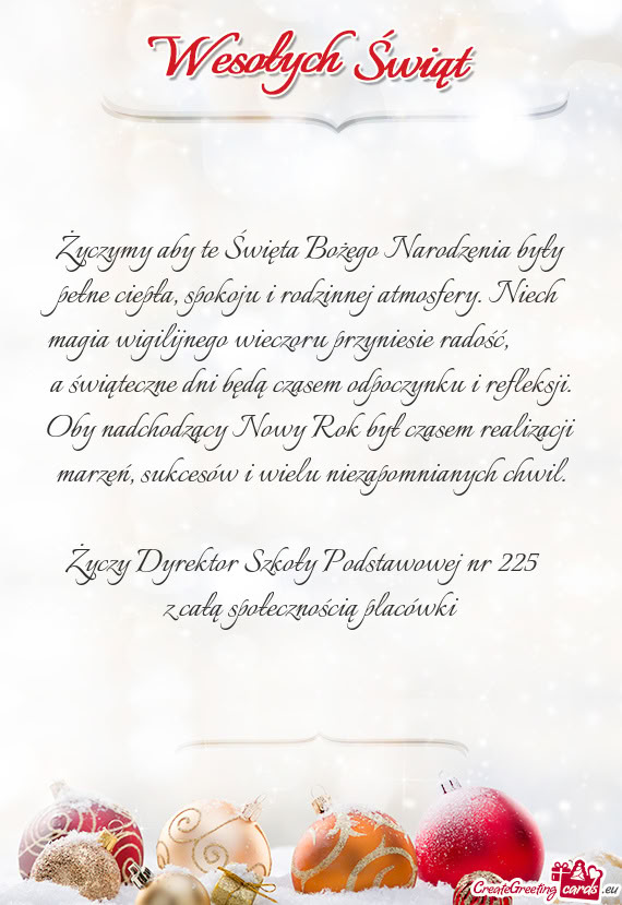 Życzymy aby te Święta Bożego Narodzenia były pełne ciepła, spokoju i rodzinnej atmosfery. Nie