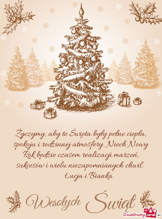 Życzymy, aby te Święta były pełne ciepła, spokoju i rodzinnej atmosfery. Niech Nowy Rok będzi