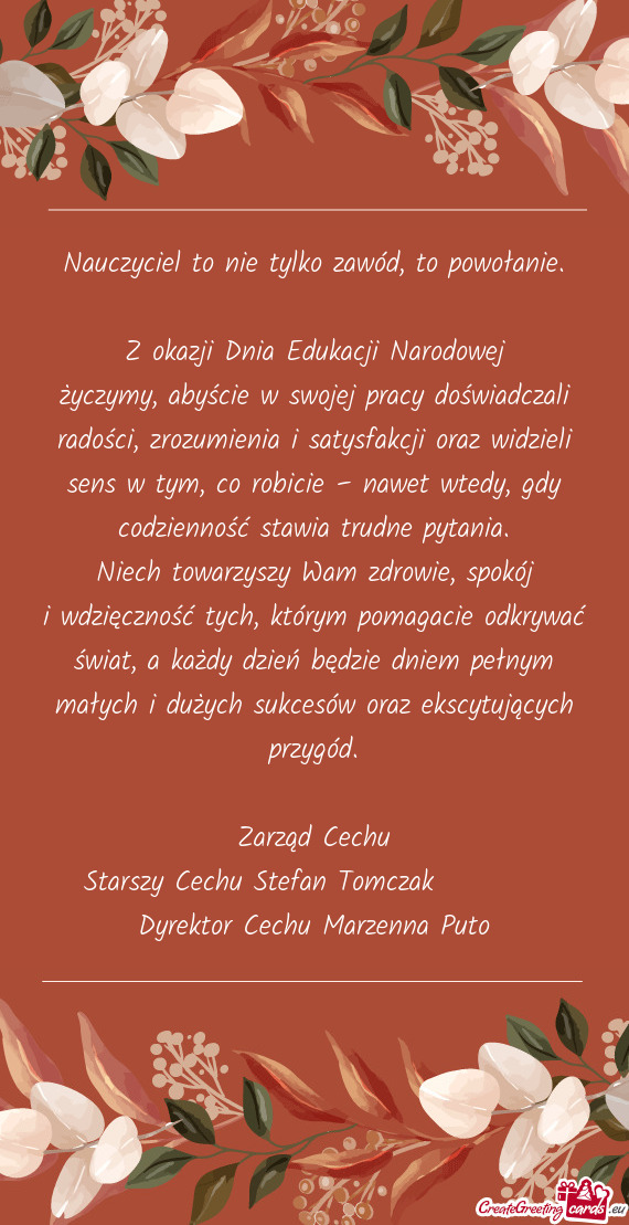 Życzymy, abyście w swojej pracy doświadczali radości, zrozumienia i satysfakcji oraz widzieli se