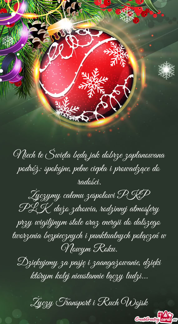 Życzymy całemu zespołowi PKP PLK dużo zdrowia, rodzinnej atmosfery przy wigilijnym stole oraz e