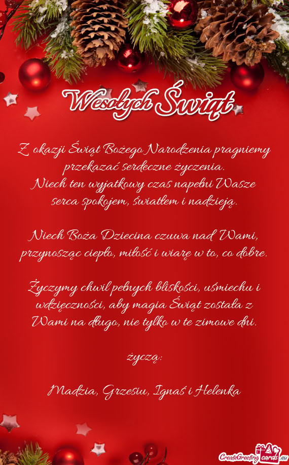 Życzymy chwil pełnych bliskości, uśmiechu i wdzięczności, aby magia Świąt została z Wami na