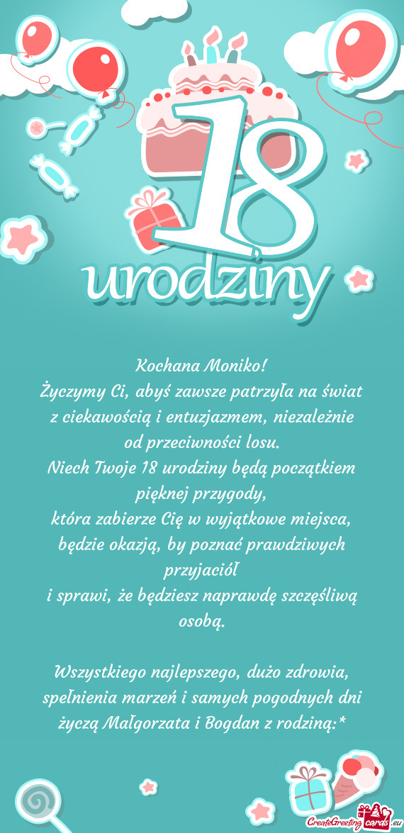 Życzymy Ci, abyś zawsze patrzyła na świat